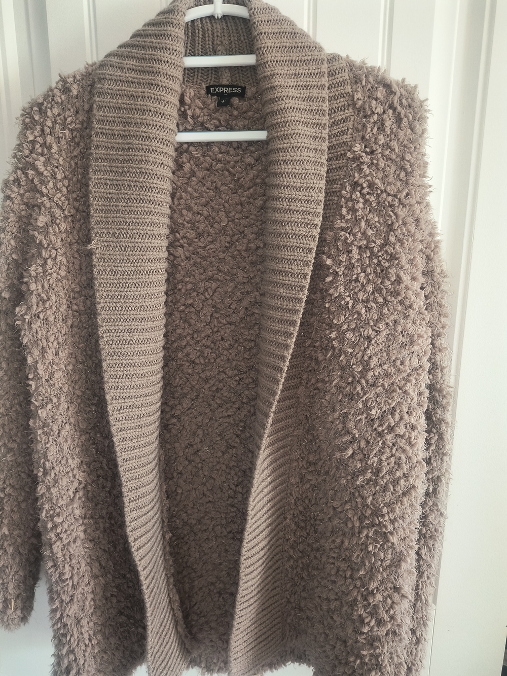 Express Taupe Plush Sherpa Open-Front Cardigan
